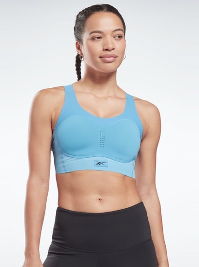 Reebok Blue Cotton Logo Print Sports Bra