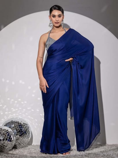 Royal blue Ready to Wear Sarees - Buy Readymade Sarees Online - Clothsv