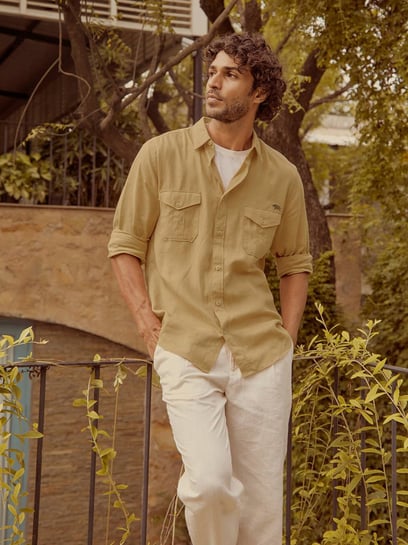 Buy Andamen Khaki Linen Regular Fit Shirt for Mens Online @ Tata CLiQ