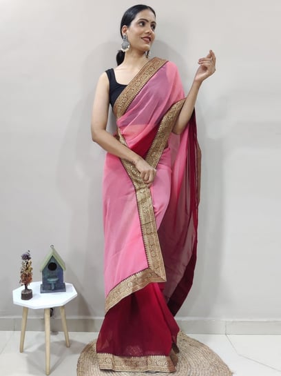 Swtantra Pink Plain Saree With Unstitched Blouse