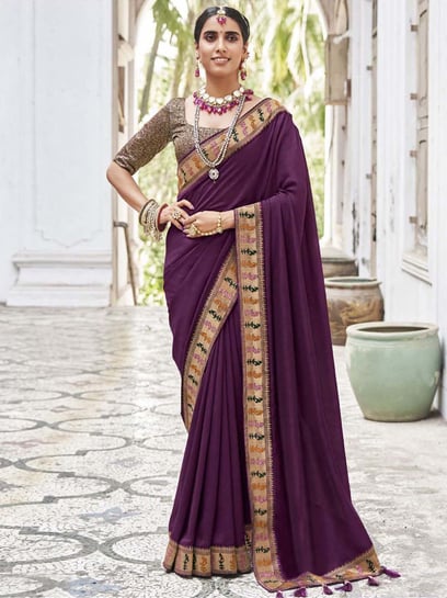 Buy online Purple Plain Saree With Belt With Blouse from ethnic wear for  Women by Forkey for ₹499 at 82% off