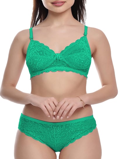 FIMS Green Lace Work Bra Panty Set