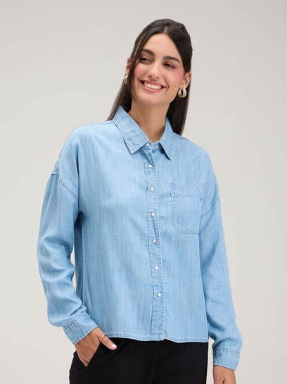 Denim Button Down Top in Dark Blue – Salty Girlz Boutique & Design