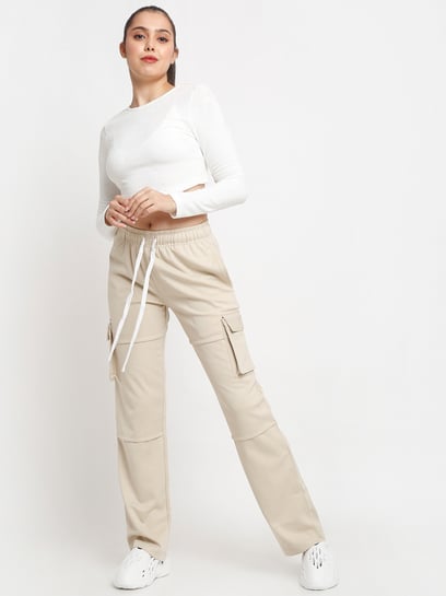 Buy STRAIGHT BEIGE LOW-RISE CARGO PANT for Women Online in India