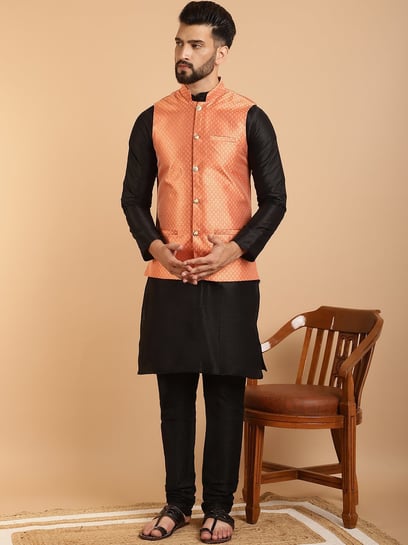 Buy Festival Wear Orange Embroidery Work Fancy Silk Modi Jacket Kurta  Pajama Online From Surat Wholesale Shop.