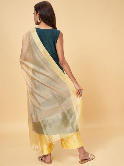 RANGMANCH BY PANTALOONS Gold-Toned Ethnic Motifs Woven Design Pure Silk  Dupatta - Absolutely Desi