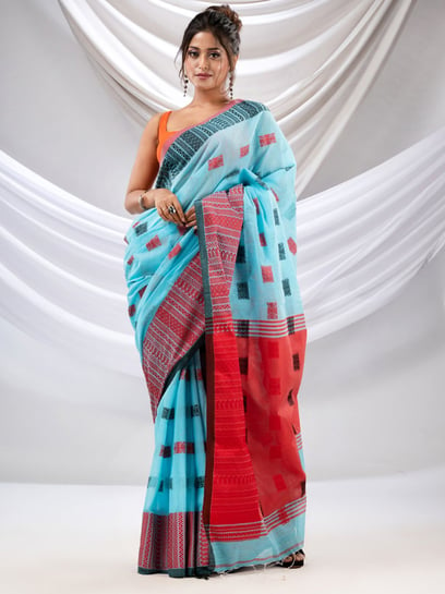 Sky Blue Colour Plain Cotton Saree With Blouse in Jaipur at best price by  Nisha Fashion - Justdial