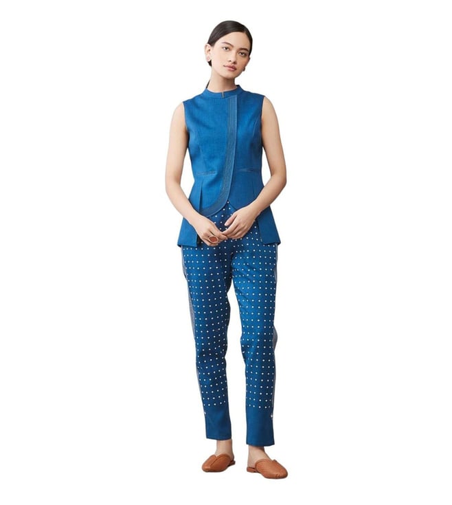 Buy Blue Embellished Kurtadraped Pants Set Online  W for Woman