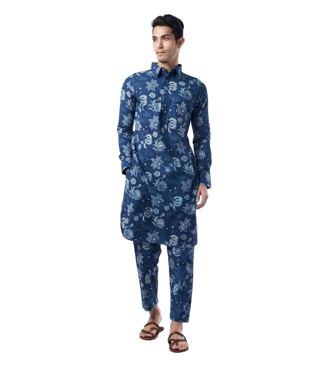 Buy Navy Blue Cotton Slim Fit Kurta with Jacket for Women Online @ Tata  CLiQ Luxury