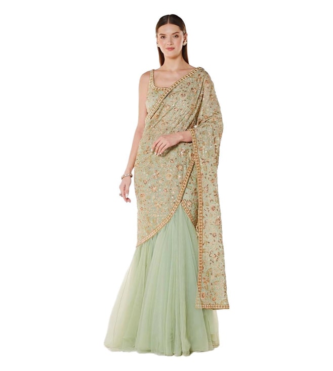 Ghagra Style Saree | Lehenga style saree, Saree hairstyles, India dress