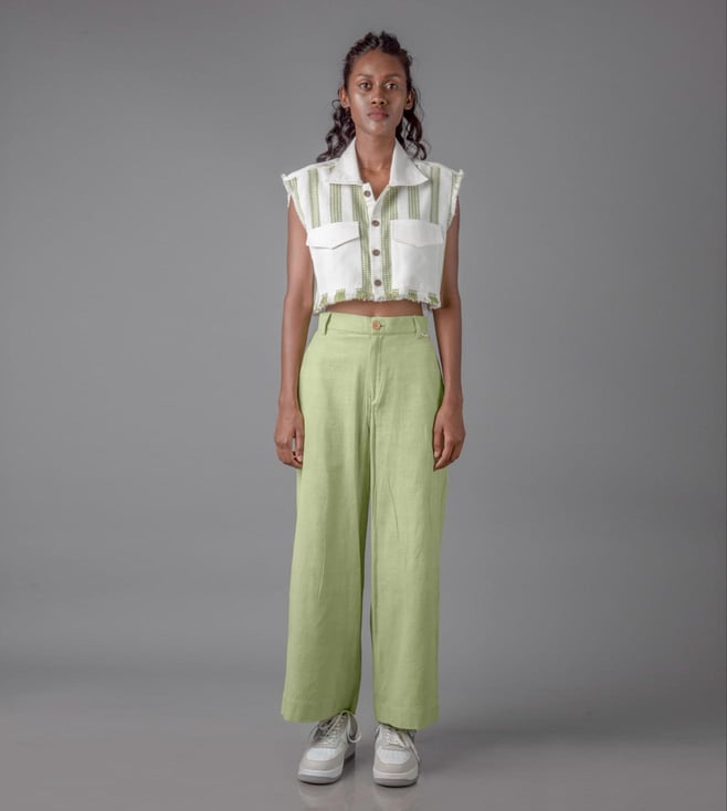 Green Wide Leg Tailored Trousers  New Look