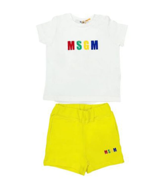 MSGM Kids logo-waistband cotton shorts - Yellow