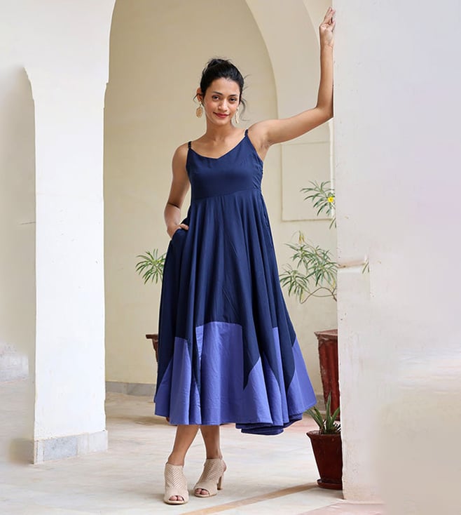 Buy Indigo General Midnight Waltz Mul Cotton Patchwork Dress for