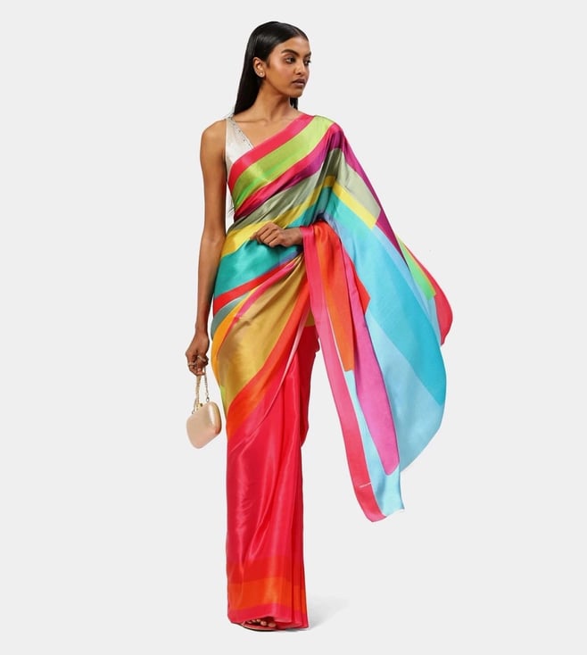 Soft Silk Classy Blue Rainbow Colour Saree, Shining Party Wear