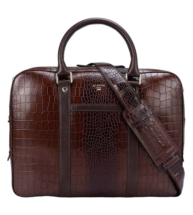 Buy Da Milano Taupe Genuine Leather Laptop Bag Online @ Tata CLiQ Luxury