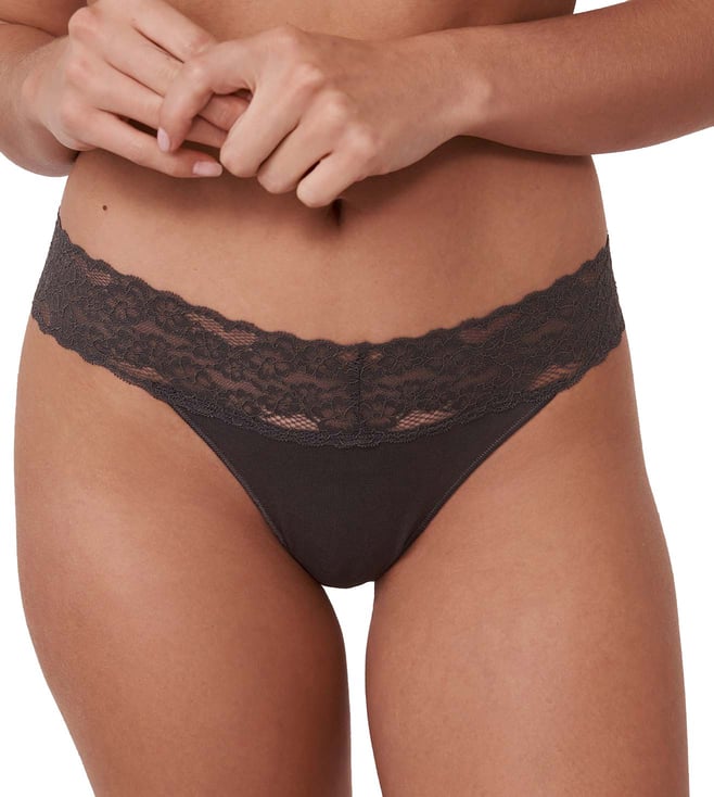 Lace and Mesh Microfiber Thong Panty - Magnet