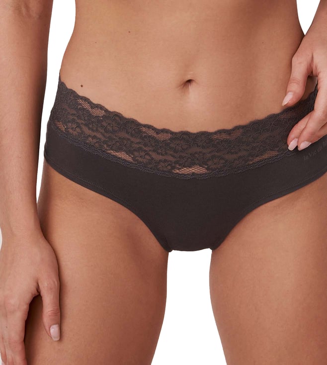 Lace and Mesh Microfiber Thong Panty - Magnet