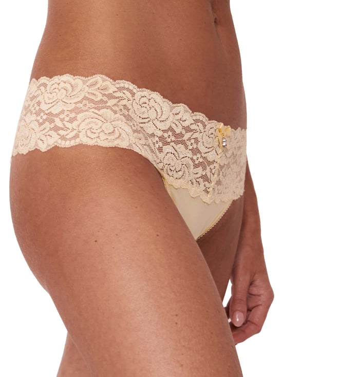 Microfiber and Wide Lace Band Thong Panty