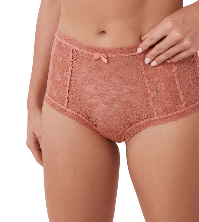 Microfiber and Lace Sleek Back Bikini Panty - Shocking Pink