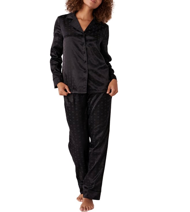 Womens black 2025 satin pyjamas