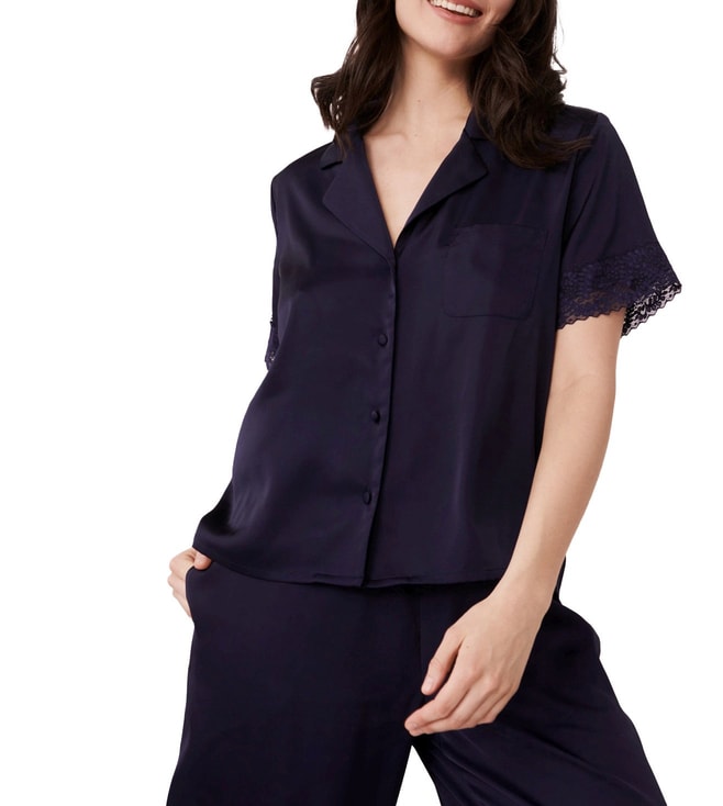 Buy Satin and Lace Trim Button-down Shirt for Women Online @ Tata