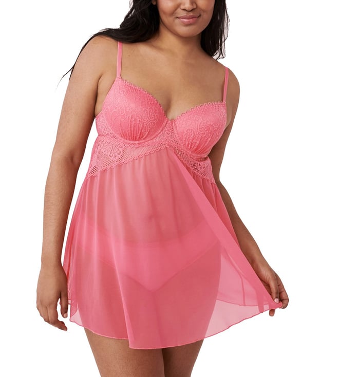 Buy La Vie En Rose Lace And Mesh Push Up Babydoll In White