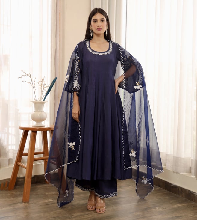 Buy Asrumo Asrumo Blue Adah Monsoon Aari Embroidered Anarkali Kurta ...