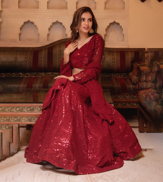 Buy Bebo Red Sequin Lehenga Set for Women Online Tata CLiQ Luxury