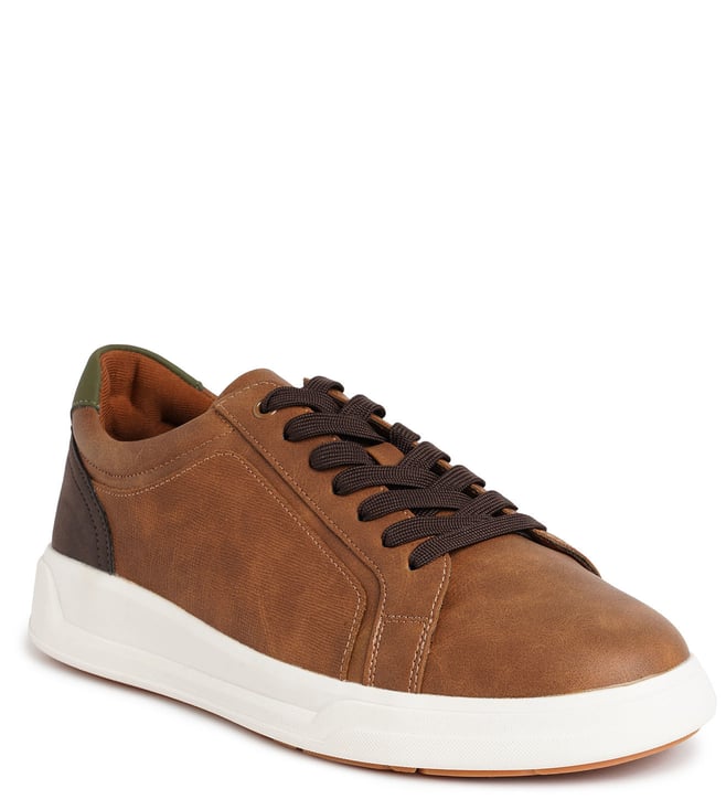 Brown burnished leather Sneakers with gum sole & custom name