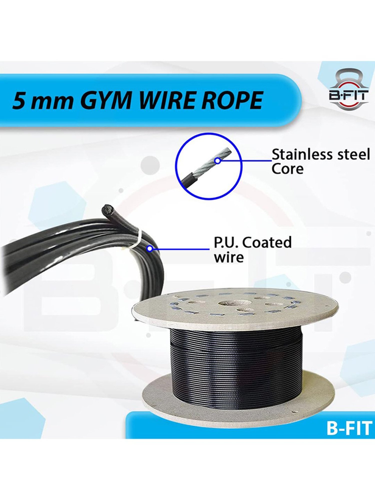 iVee international 6MM Gym Machine Wire Rope PU Coated Cable Inside Steel  (Black) (6 MM, 10 Meter)