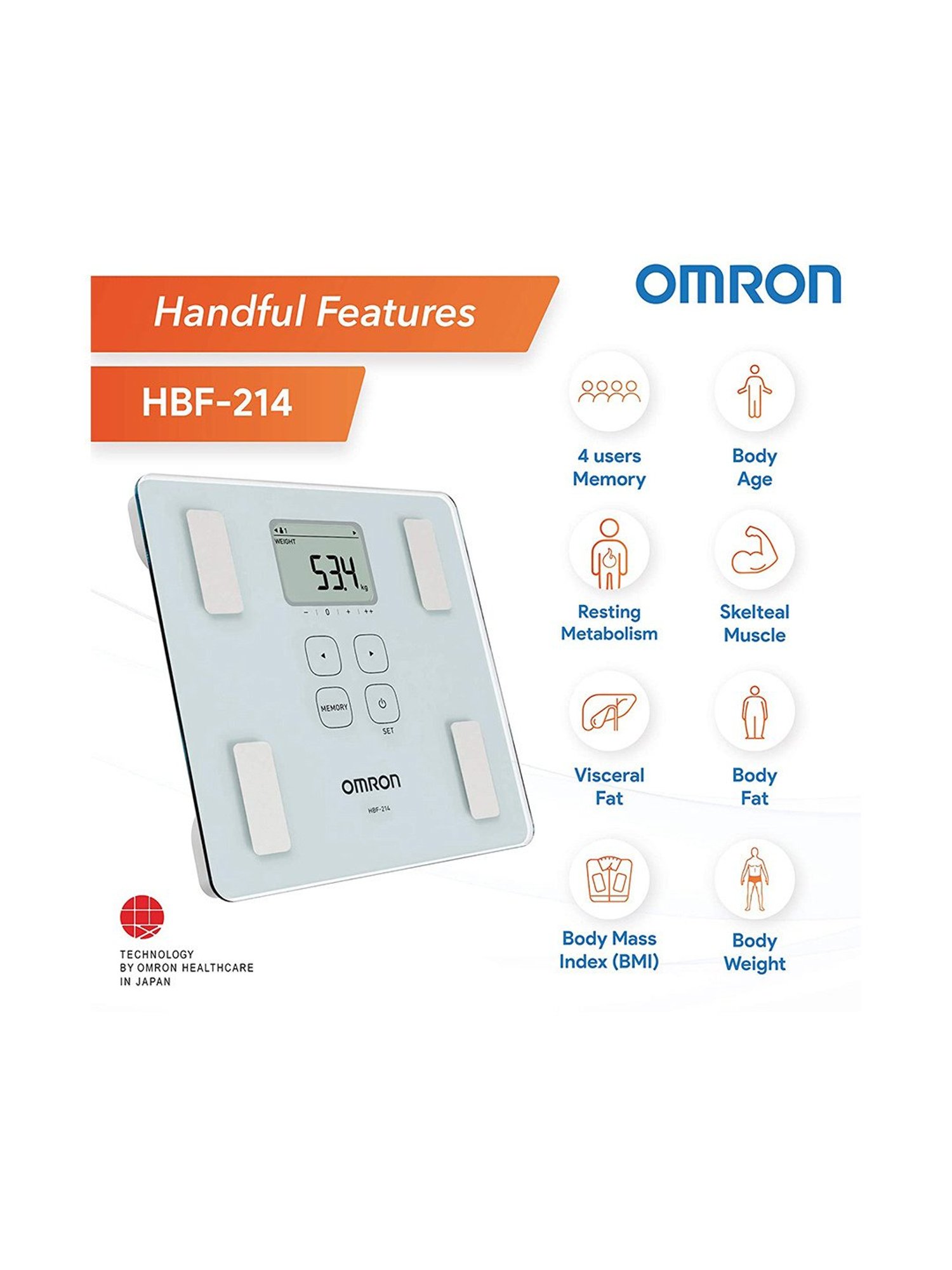 Omron Body Composition Meter White HBF-214-W Weight Scale