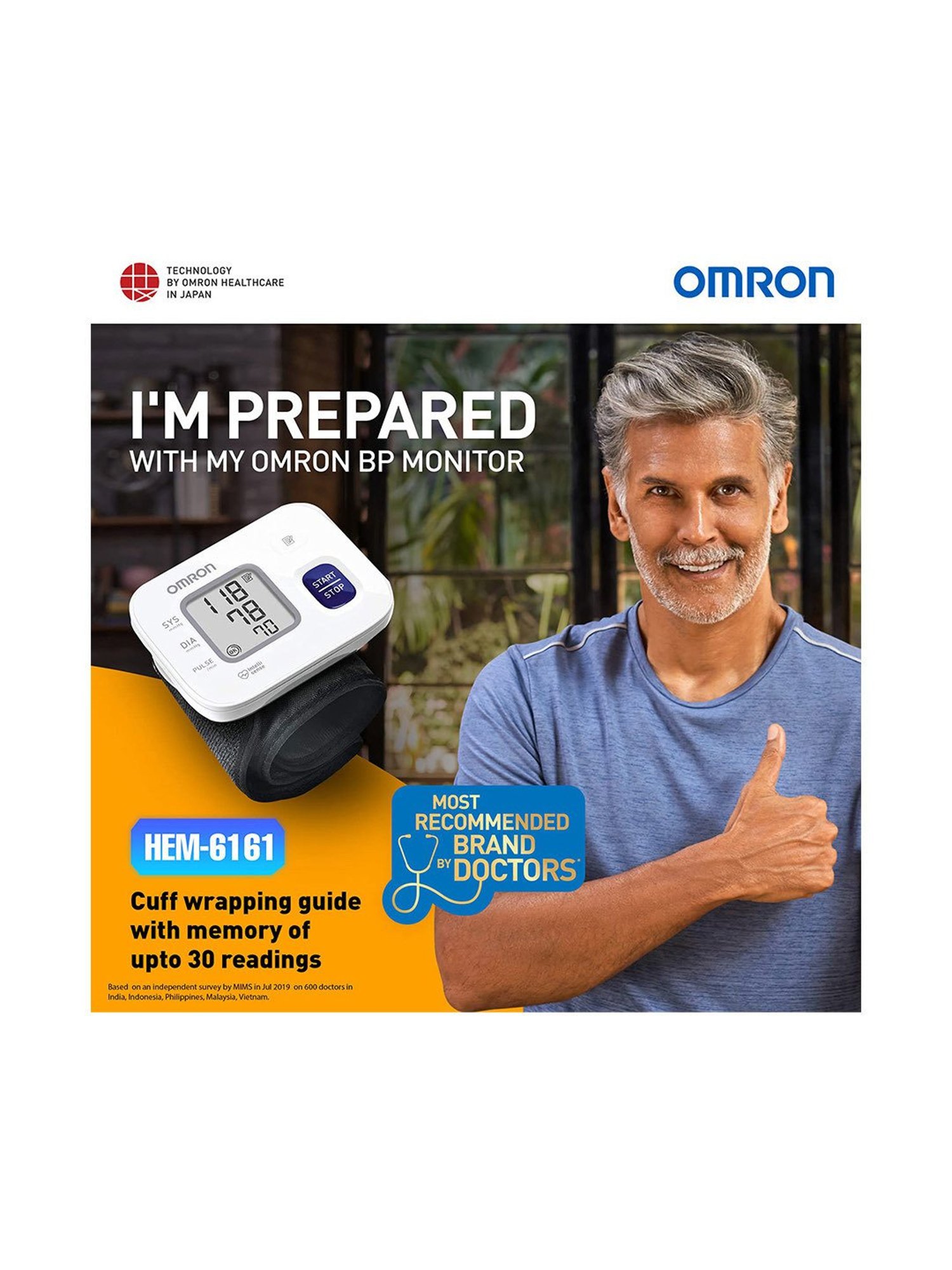 Omron 6161 Wrist Blood Pressure Monitor with 30 Memory, Intellisense