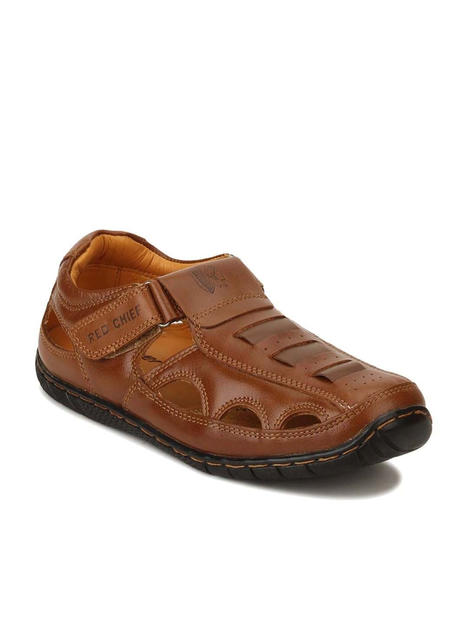 Buy Red Chief Solid Rust Leather Slippers online