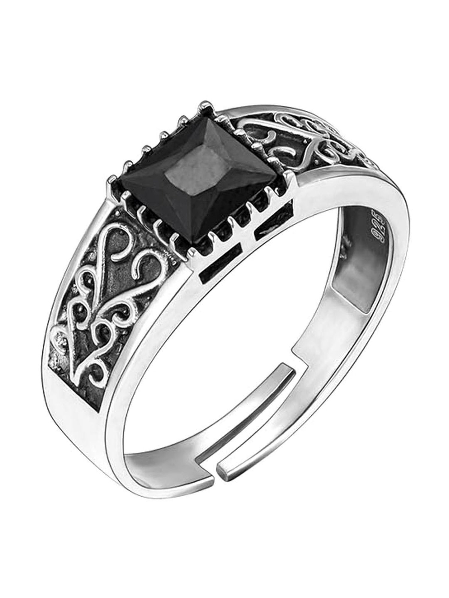 Silver Plated Adjustable Flat Ring Black-Onyx 6.25 Ratti - 55carat - 3691095