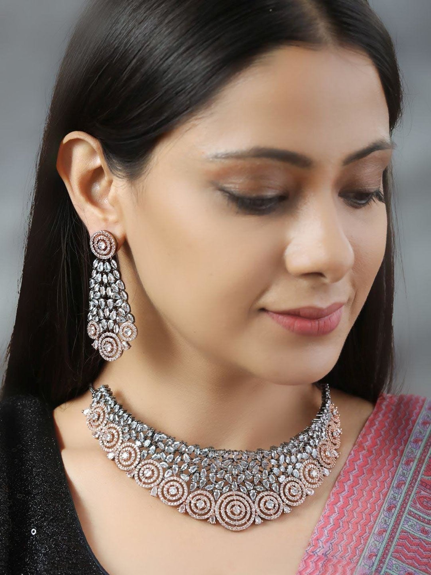 Buy Priyaasi Rose Gold Necklace & Earring Set Online At Best Price @ Tata  CLiQ