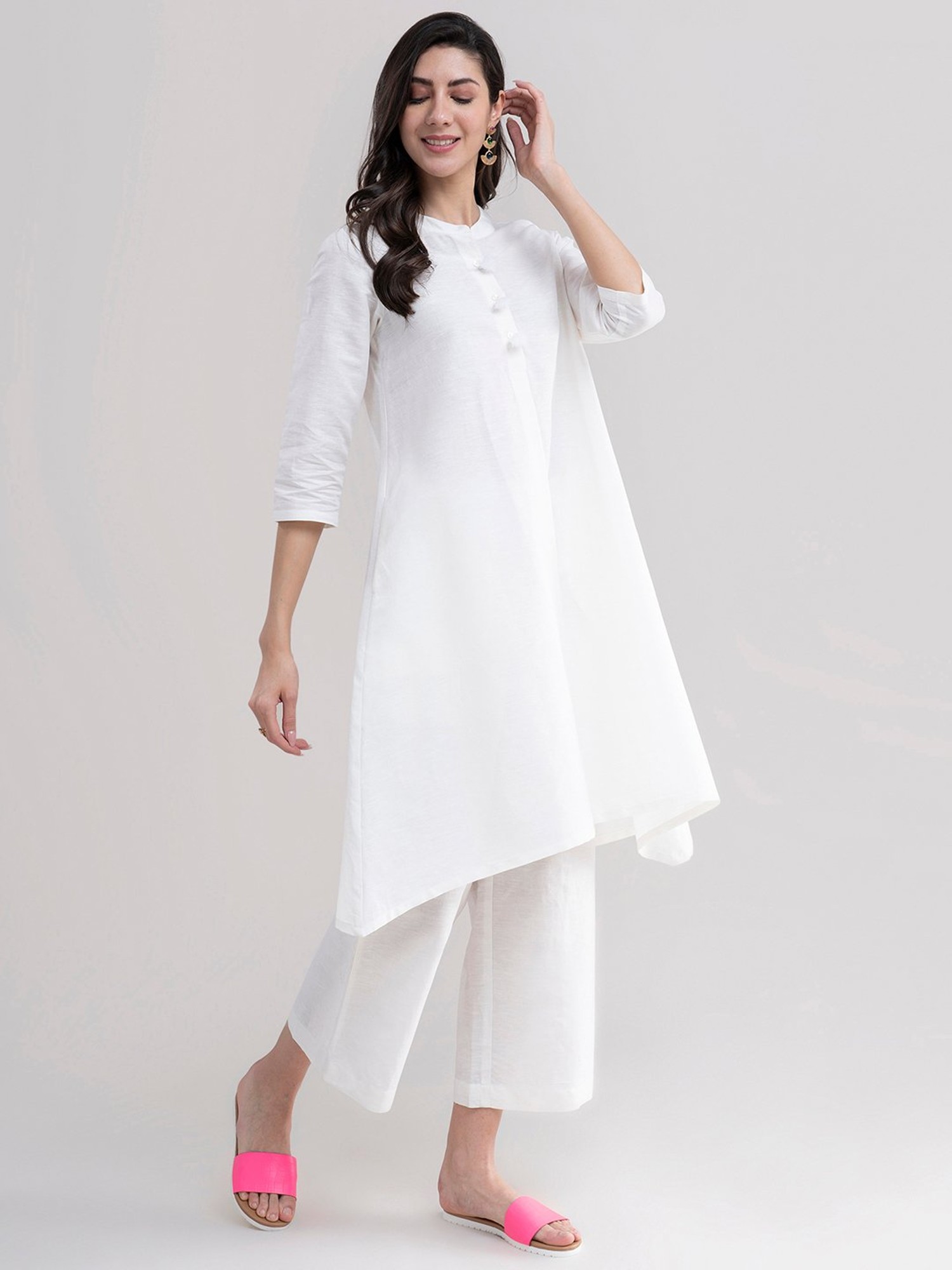 Buy SHADES OF FAASHION White Cotton Kurta with Lavender Chikankari  Embroidery online