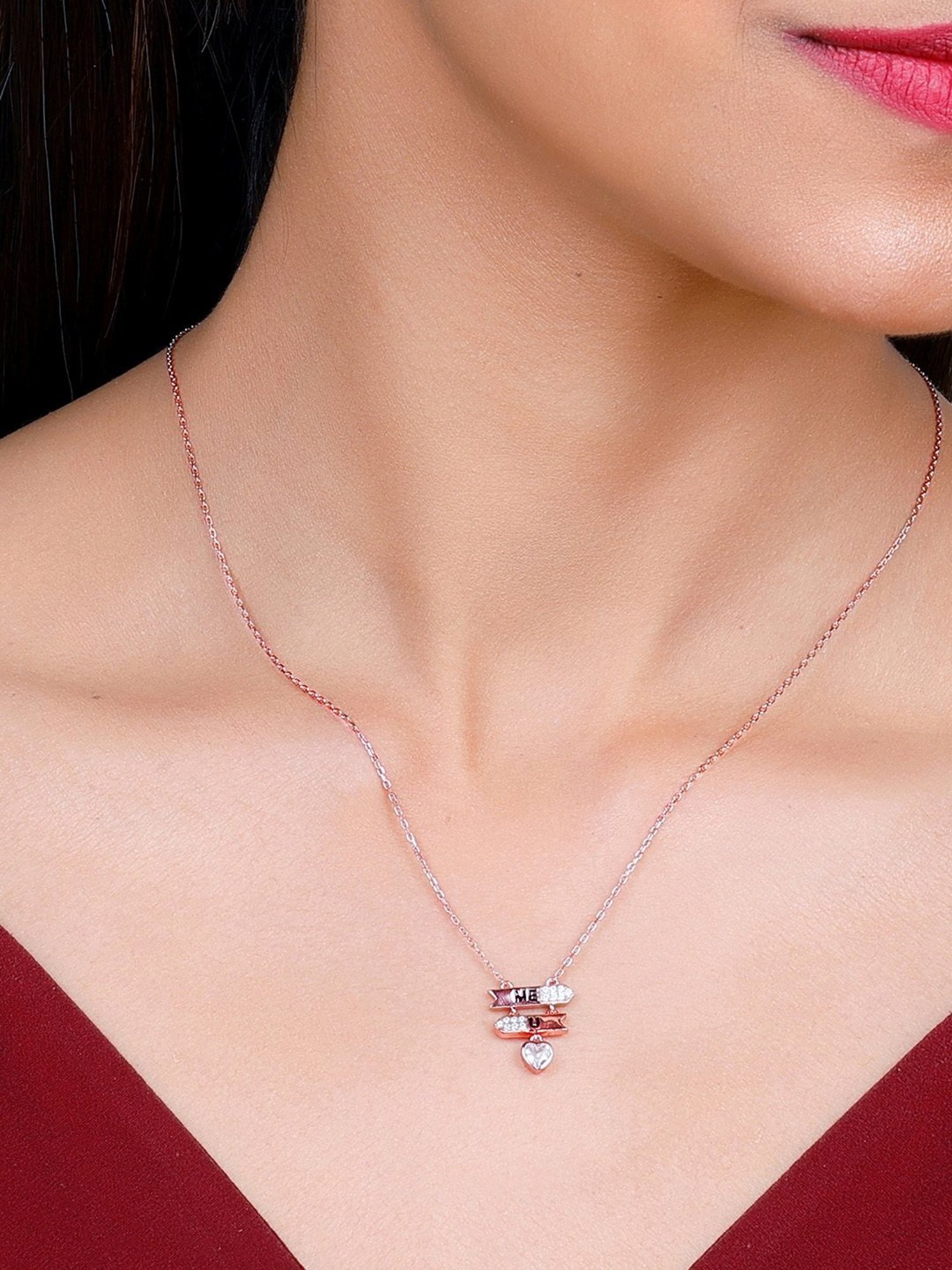 GIVA Love is Everywhere 92.5 Sterling Silver Enamel You and Me Rose Gold Necklace