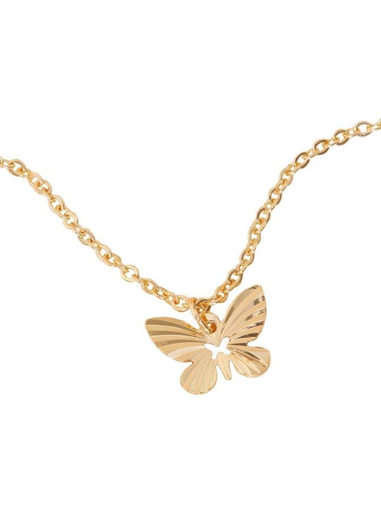 Accessorize London Women's Gold Textured Butterfly Pendant Necklace