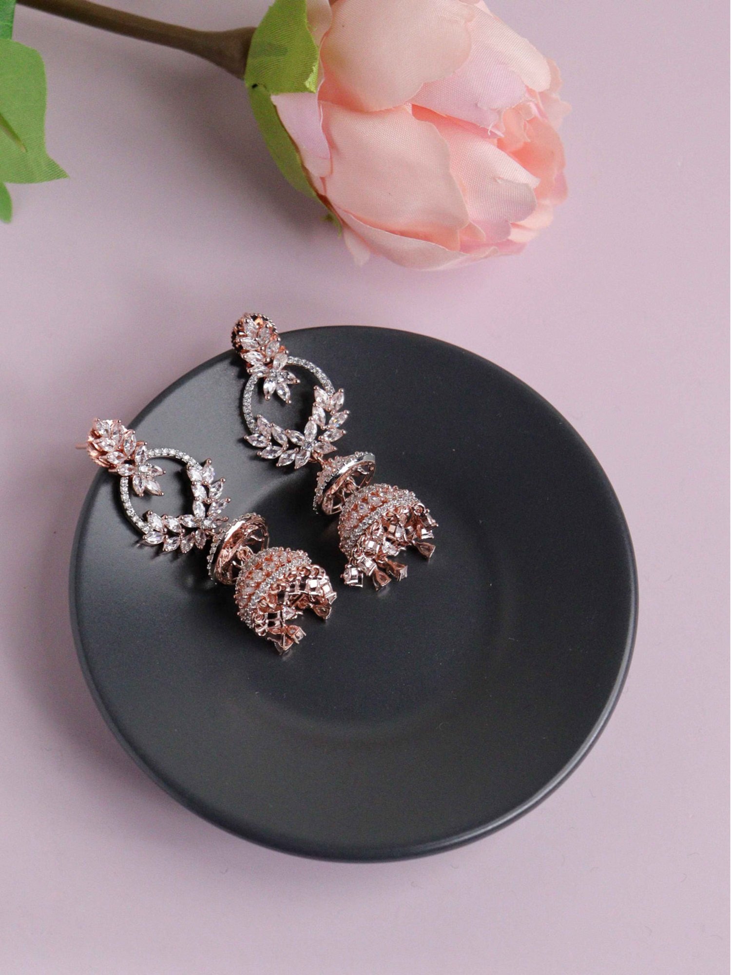 American Diamond Rose Gold Bali Earrings