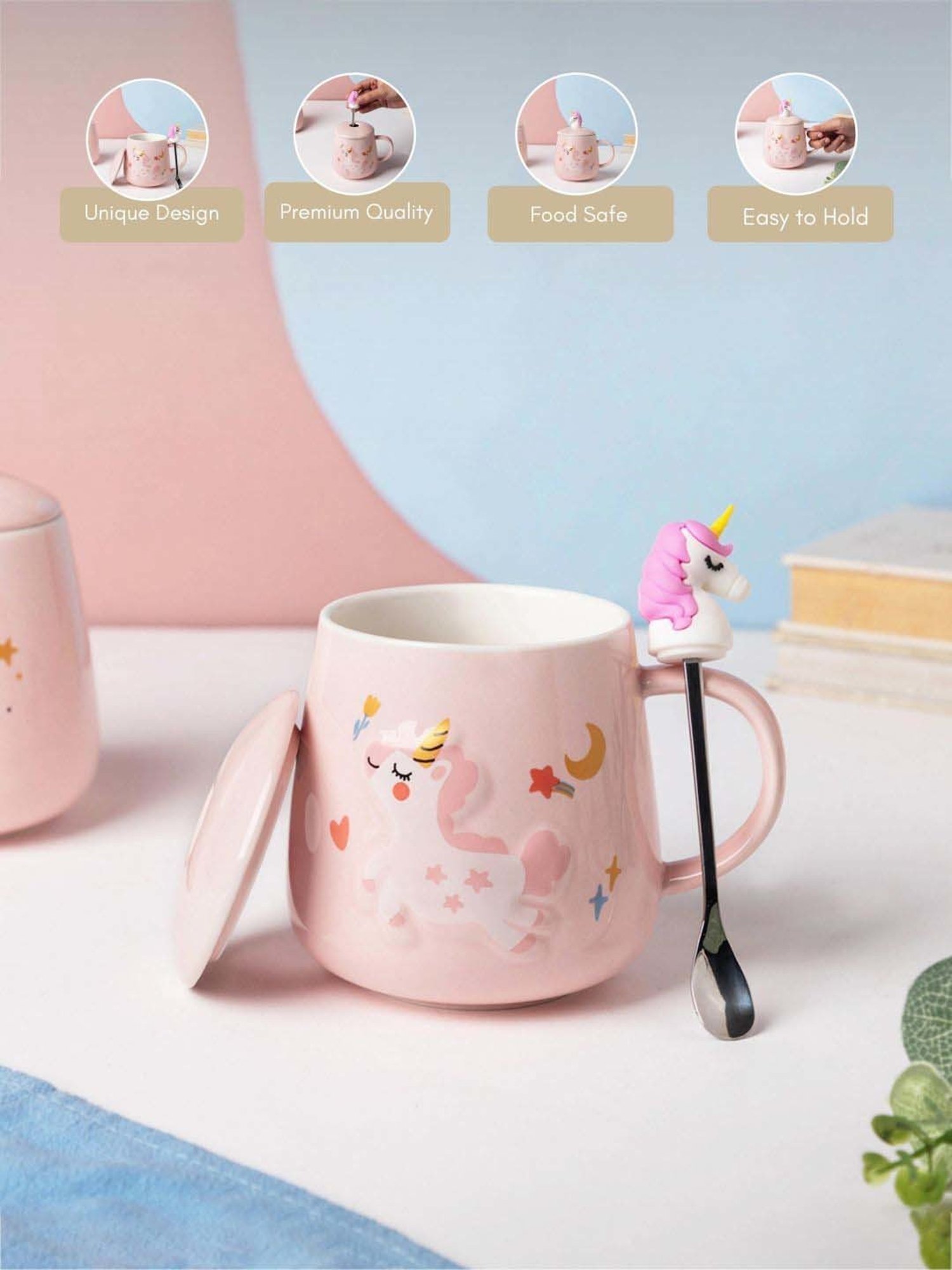 Cute Unicorn Coffee Mug with Lid and Spoon