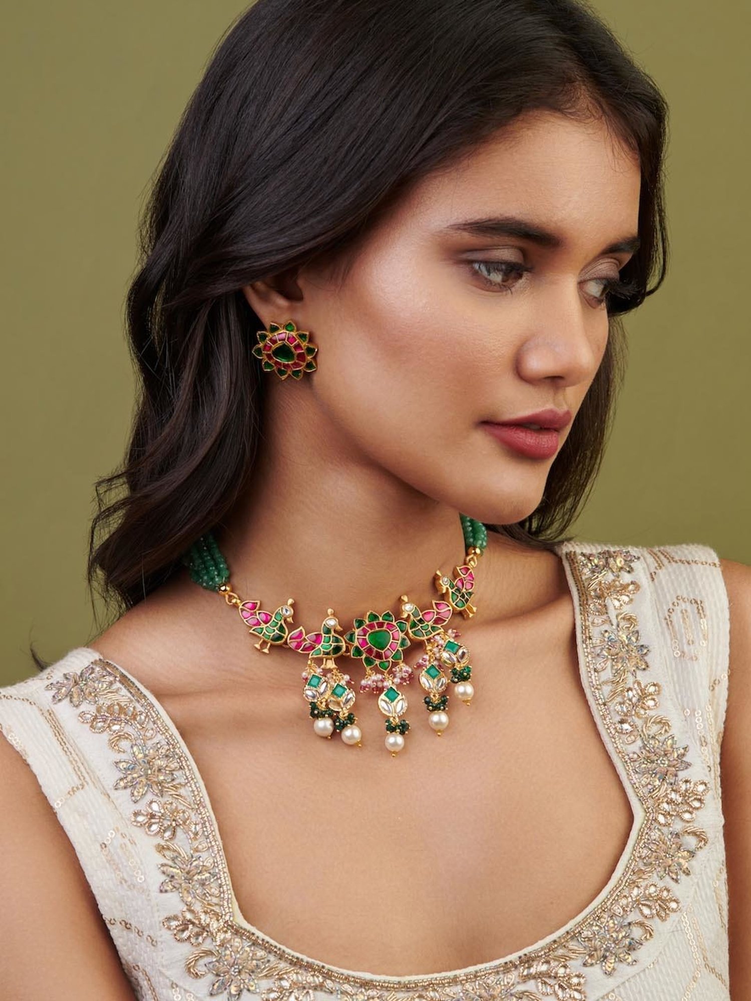 Meira Kundan and Rose Gold Tone Necklace Set