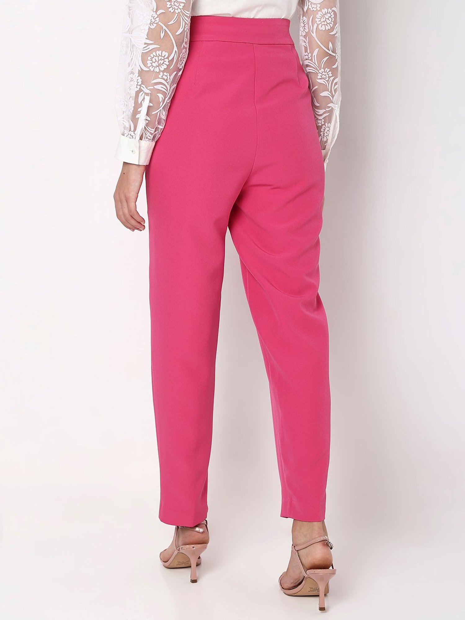 Leaf Crepe Cigarette Trousers in Pale Pink | Alexander McQueen ES