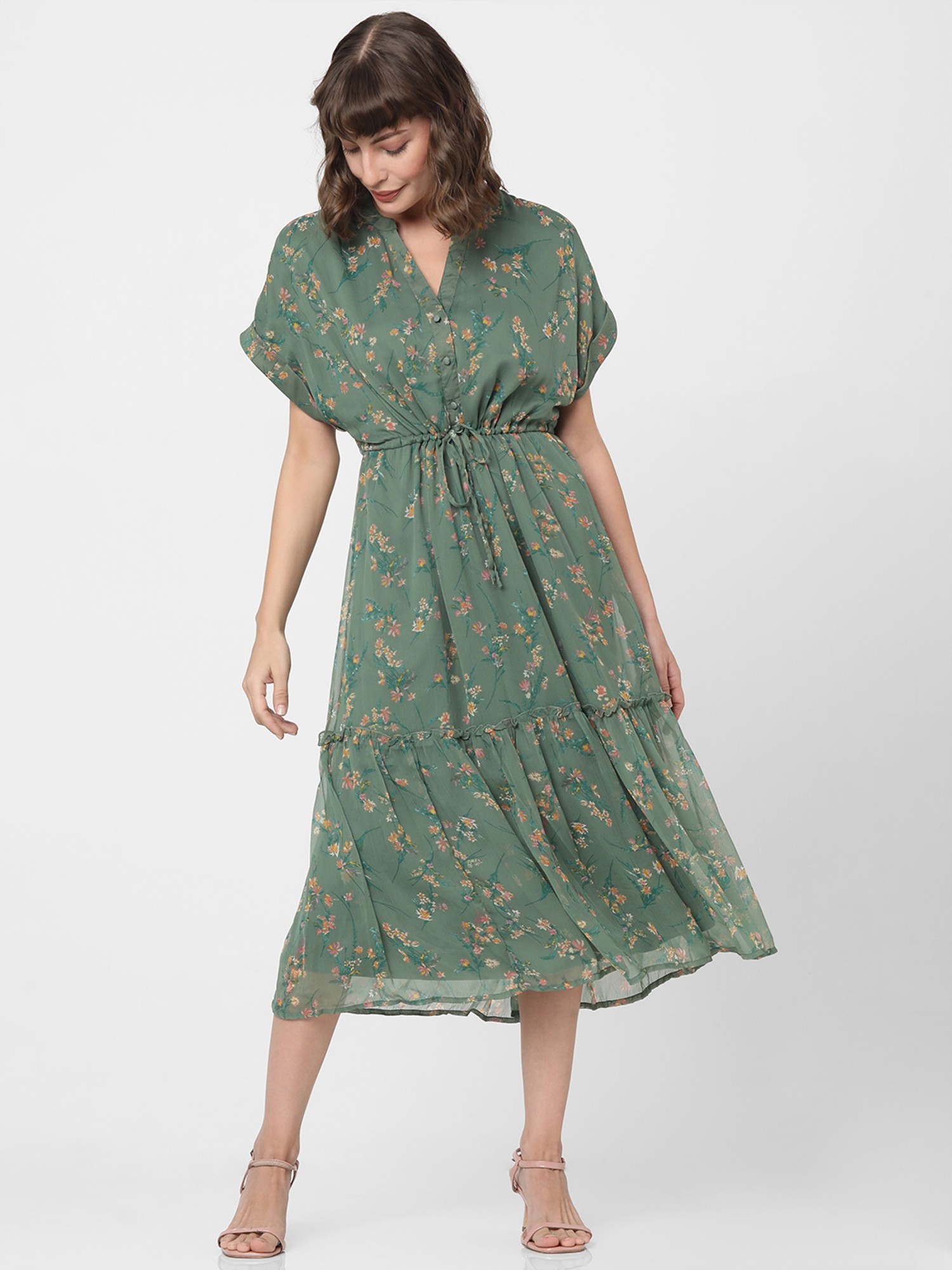 Buy Vero Moda Green Floral Print Midi Dress for Women Online