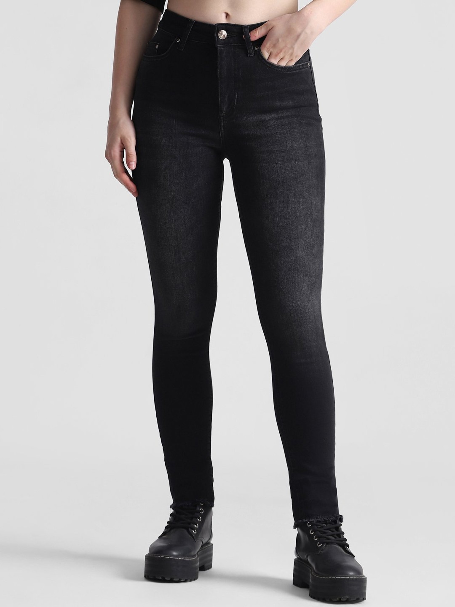 Buy LIFE Black Skinny Fit Ankle Length Cotton Lycra Women's Jeans |  Shoppers Stop