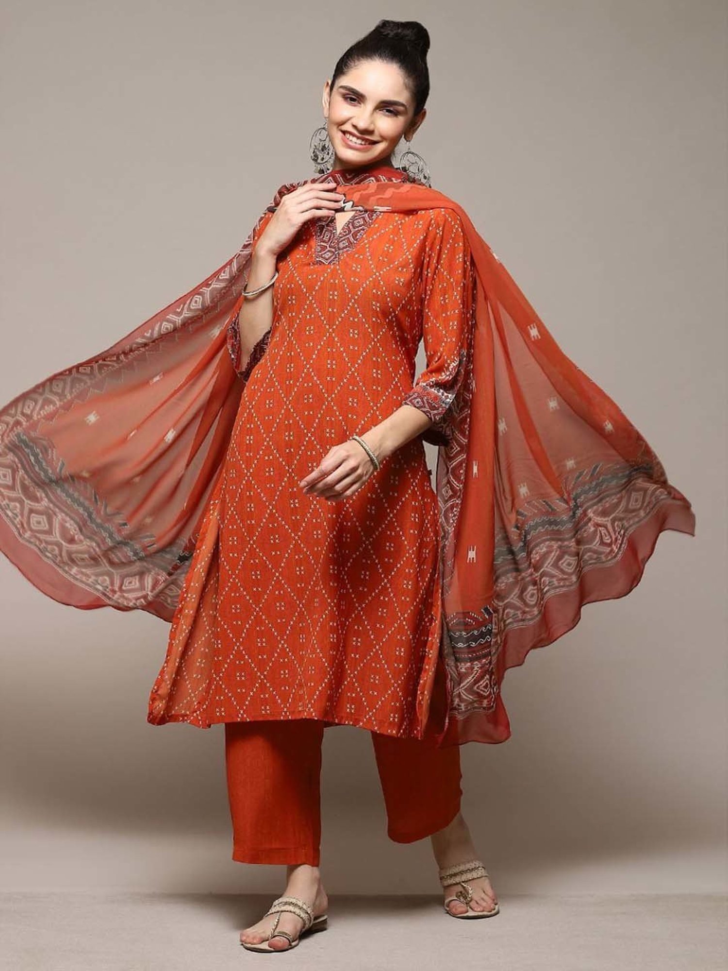 Biba orange kurta sale