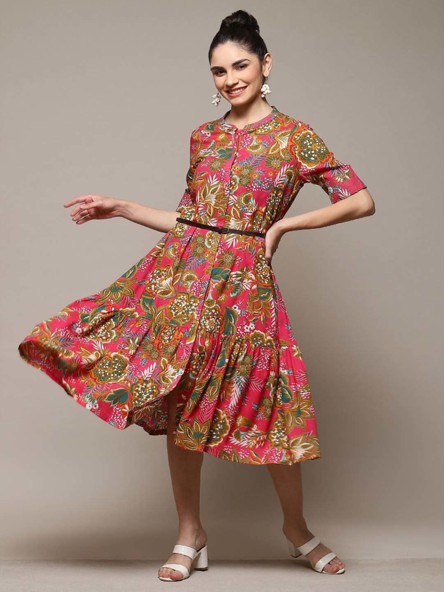 Buy Ecru Cotton Flared Fusion Dress () for INR2299.50 | Biba India