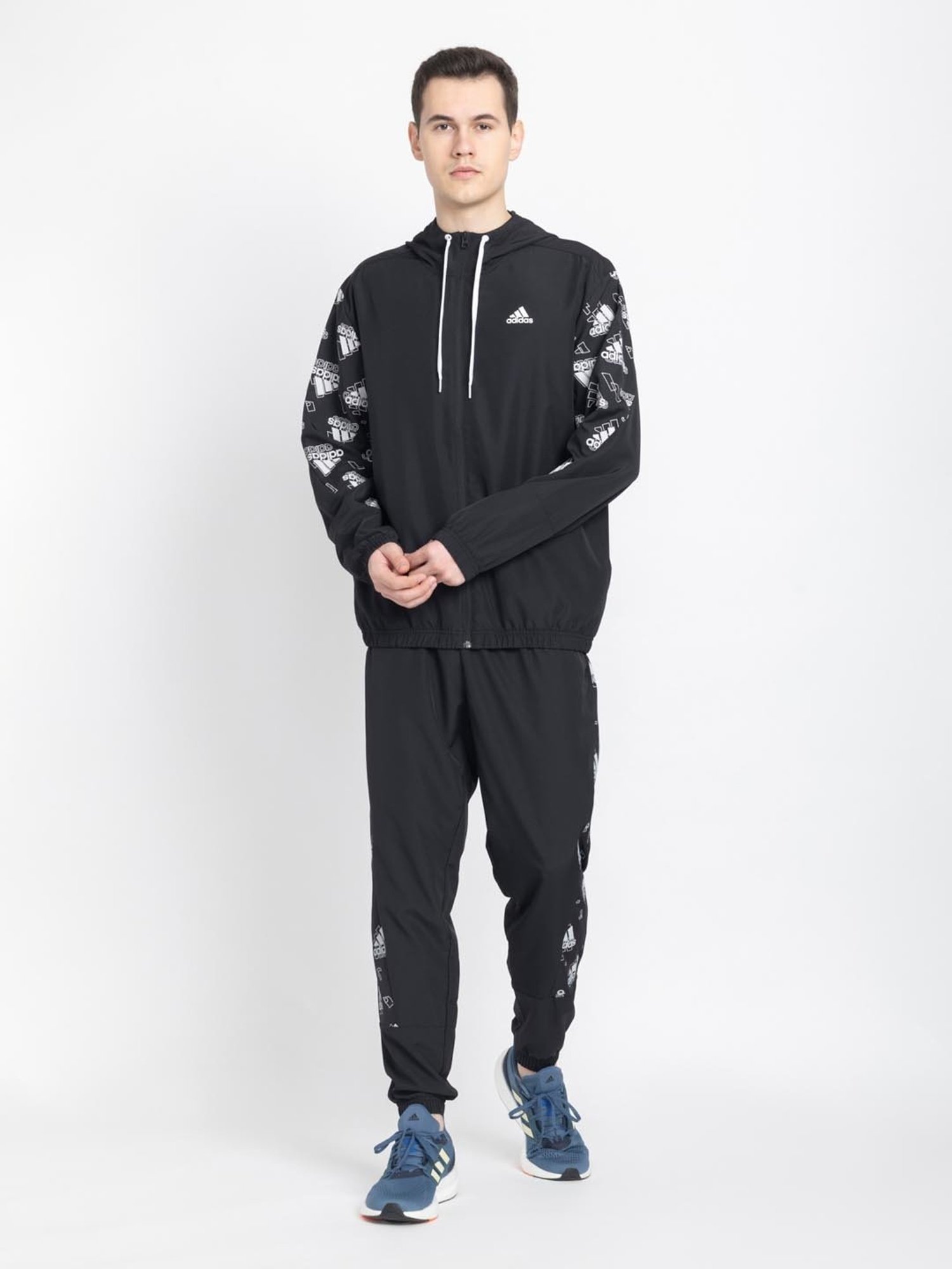 Adidas black clearance white tracksuit