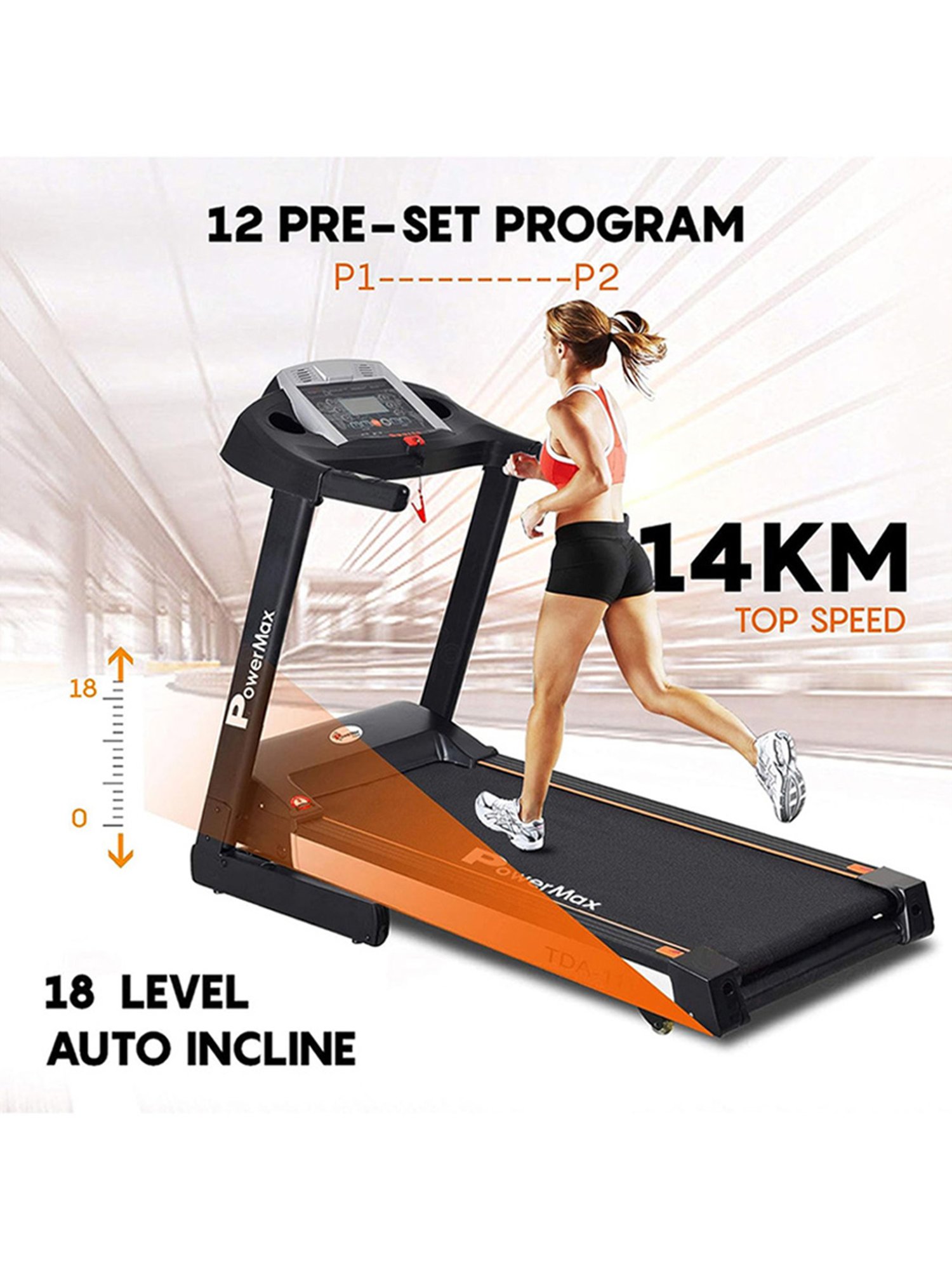 PowerMax Fitness TDA 111 4HP Peak Treadmill Black