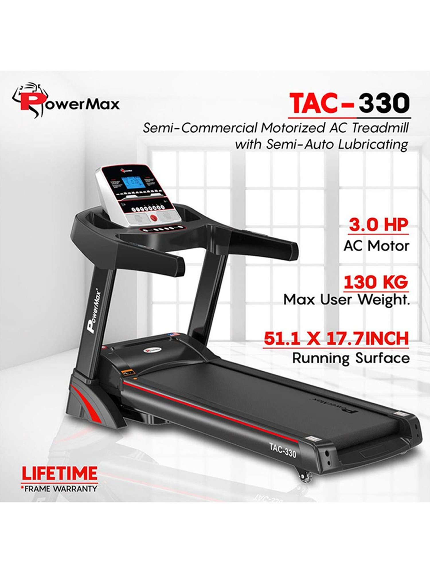 PowerMax Fitness TAC 330 6HP Treadmill Black