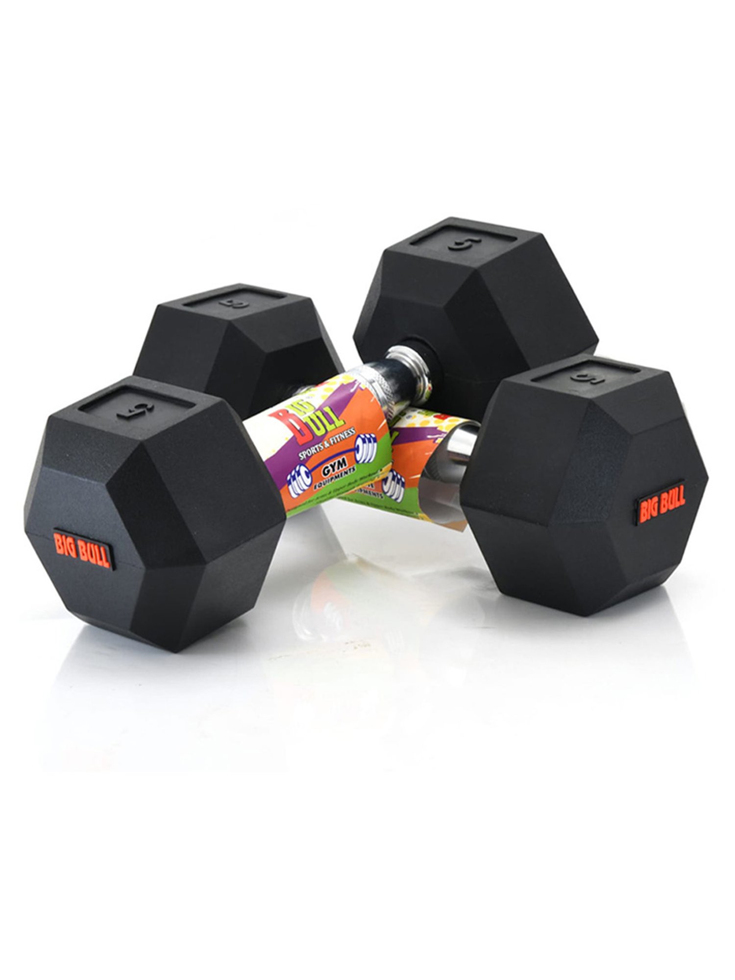 BIGBULL Rubber Coated Solid Hex Fixed Dumbbell (Pack of Two) (7.5